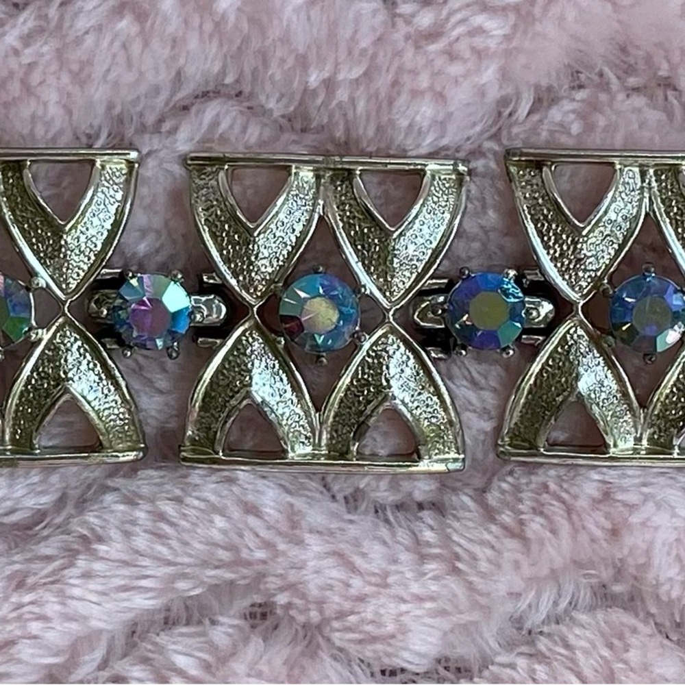 Coro Gold Bracelet with Blue Aurora Borealis Rhinestones